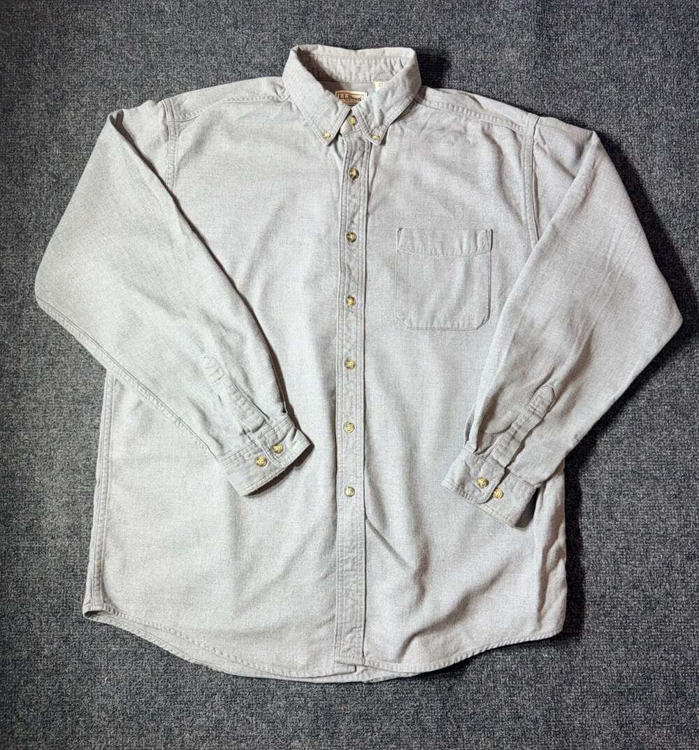 Vintage L.L. Bean Gray 100% Cotton Long Sleeve Button Down Shirt Men's Large